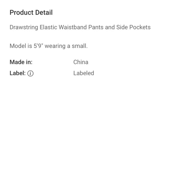 CLEARANCE $20 start 183 Drawstring Elastic Waistband Pants and Side Pockets - Picture 4 of 4